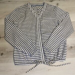 Mountain Hardware Striped Button Down Drawstring Waist Top, Gray/white, Size M